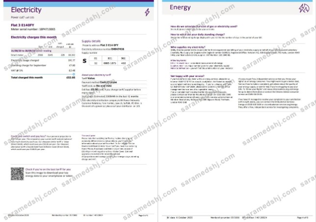 United Kingdom Utility Warehouse electricity utility bill template in Word and PDF format (6 pages) 3 4